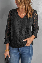 Load image into Gallery viewer, Lace Crochet V-Neck Flounce Sleeve Top
