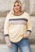Load image into Gallery viewer, Plus Size Leopard Contrast Long Sleeve Top
