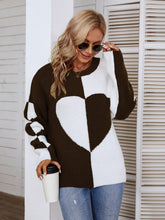 Load image into Gallery viewer, Contrast Heart Pattern Rib-Knit Sweater
