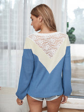 Load image into Gallery viewer, Color Block Spliced Lace Waffle-Knit Top
