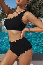 Load image into Gallery viewer, Scalloped Trim One-Shoulder Bikini Set
