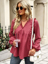 Load image into Gallery viewer, Swiss Dot Frill Trim V-Neck Bodydoll Top
