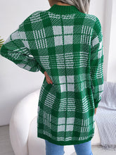 Load image into Gallery viewer, Plaid Open Front Ribbed Trim Longline Cardigan
