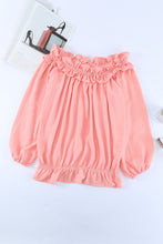 Load image into Gallery viewer, Pink Puff Sleeve Ruffled Off Shoulder Blouse
