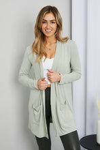 Load image into Gallery viewer, Zenana Sunday Morning Full Size Open Cardigan with Pockets in Sage
