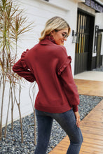 Load image into Gallery viewer, Ruffled Dropped Shoulder Turtleneck Sweater DIBS PUMPKIN
