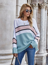 Load image into Gallery viewer, Striped Horizontal Ribbing Long Sleeve Tunic Sweater

