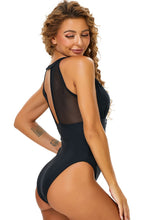 Load image into Gallery viewer, Gathered Detail Spliced Mesh Open Back One-Piece Swimsuit
