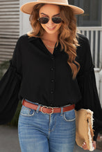 Load image into Gallery viewer, Button Front Bubble Sleeve Frill Trim Blouse
