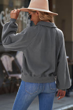 Load image into Gallery viewer, Quarter-Snap Collared Lantern Sleeve Sweatshirt
