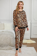 Leopard Contrast Detail Top and Joggers Lounge Set
