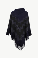 Load image into Gallery viewer, Chevron Mock Neck Fringe Hem Poncho
