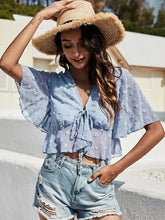 Load image into Gallery viewer, Swiss Dot Tied Flutter Sleeve Cropped Blouse

