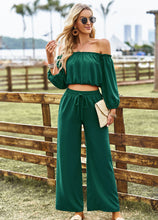 Load image into Gallery viewer, Off-Shoulder Blouse and Drawstring Waist Pants Set
