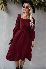 Load image into Gallery viewer, Square Neck Ruffle Hem Long Bubble Sleeve Midi Dress
