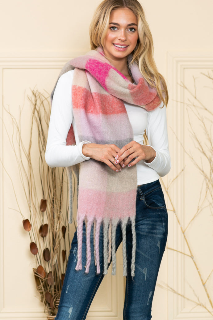 Justin Taylor Rainbow Stripe Brushed Fringe Scarf