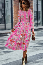 Load image into Gallery viewer, Patchwork Smocked Puff Sleeve Tiered Midi Dress
