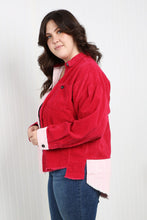 Load image into Gallery viewer, GeeGee Full Size Two-Tone Raw Hem High-Low Corduroy Jacket
