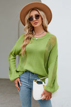 Load image into Gallery viewer, Openwork Round Neck Dropped Shoulder Knit Top
