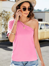 Load image into Gallery viewer, Asymmetrical One-Shoulder Short Sleeve Tee
