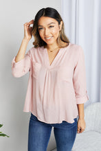 Load image into Gallery viewer, Blu Pepper Full Size Notched Decorative Button Blouse
