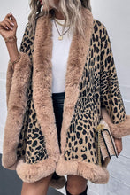 Load image into Gallery viewer, Animal Print Faux Fur Trim Poncho Jacket
