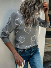 Load image into Gallery viewer, Heart Print Dropped Shoulder Round Neck Sweater

