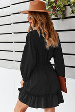 Load image into Gallery viewer, Tie Neck Smocked Waist Ruffle Hem Dress
