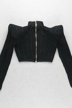 Load image into Gallery viewer, Padded Shoulder Strip Detail Crop Top
