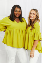 Load image into Gallery viewer, Celeste Look At Me Full Size Flowy Ruffle Sleeve Top in Lime
