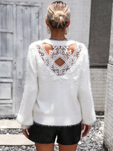Load image into Gallery viewer, Lace Detail Cutout Long Sleeve Pullover Sweater
