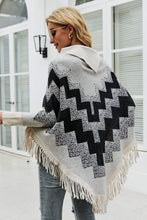 Load image into Gallery viewer, Chevron Mock Neck Fringe Hem Poncho
