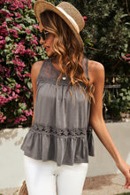 Load image into Gallery viewer, Ruffle Hem Spliced Lace Sleeveless Top
