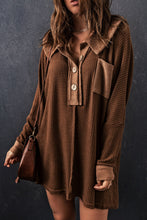 Load image into Gallery viewer, Waffle Knit Buttoned Long Sleeve Top with Breast Pocket
