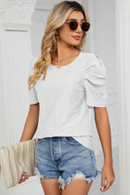 Load image into Gallery viewer, Eyelet Puff Sleeve Round Neck Blouse
