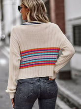 Load image into Gallery viewer, Striped Contrast V-Neck Dropped Shoulder Sweater
