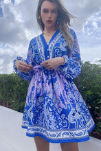 Load image into Gallery viewer, Bohemian Button Down Balloon Sleeve Belted Mini Dress
