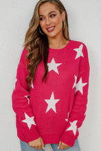 Load image into Gallery viewer, Star Pattern Dropped Shoulder Ribbed Trim Sweater
