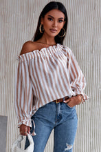 Load image into Gallery viewer, Striped Frill Trim Off-Shoulder Flounce Sleeve Top
