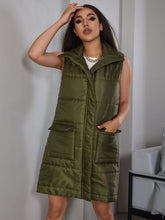 Load image into Gallery viewer, Zip Up Longline Puffer Vest with Pockets
