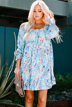 Load image into Gallery viewer, Printed Square Neck Smocked Ruffle Hem Dress
