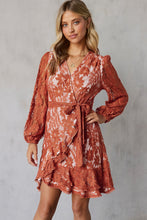 Load image into Gallery viewer, Pompom Trim Puff Sleeve Belted Lace Dress
