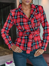 Load image into Gallery viewer, Plaid Tie-Waist Double-Breasted Blazer
