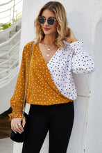 Load image into Gallery viewer, Polka Dot Color Block Surplice Blouse
