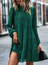 Load image into Gallery viewer, Frill Neck Puff Sleeve Tiered Dress
