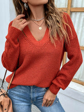 Load image into Gallery viewer, Cutout V-Neck Rib-Knit Sweater
