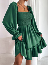 Load image into Gallery viewer, Smocked Square Neck Flounce Sleeve Dress
