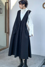 Load image into Gallery viewer, Textured Deep V Open Back Pinafore Dress
