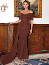 Load image into Gallery viewer, Gathered Detail Cascading Off-Shoulder Fishtail Dress
