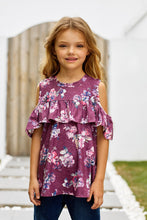 Load image into Gallery viewer, Girls Floral Cold-Shoulder Ruffled Top
